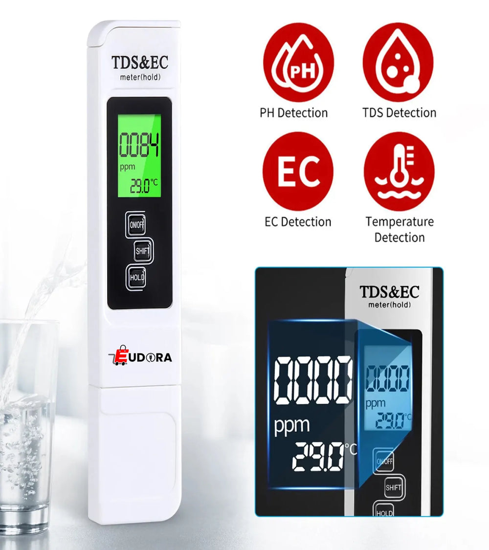 Digital TDS meter with pH, EC, and temperature detection