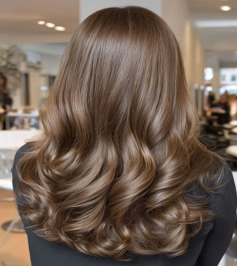 Light brown wavy hair styled at salon with healthy shine