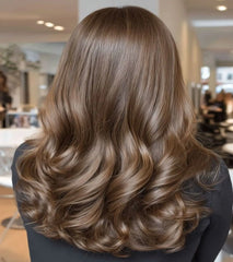 Light brown wavy hair styled at salon with healthy shine