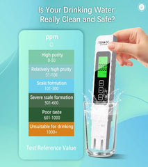 TDS water quality test meter showing purity levels