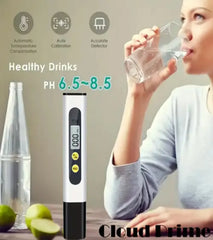 TDS water tester for checking healthy drinking water levels between pH 6.5 and 8.5.
