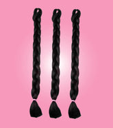 Set of three black gut braided hair extensions for long ponytail and stylish protective hairstyles.