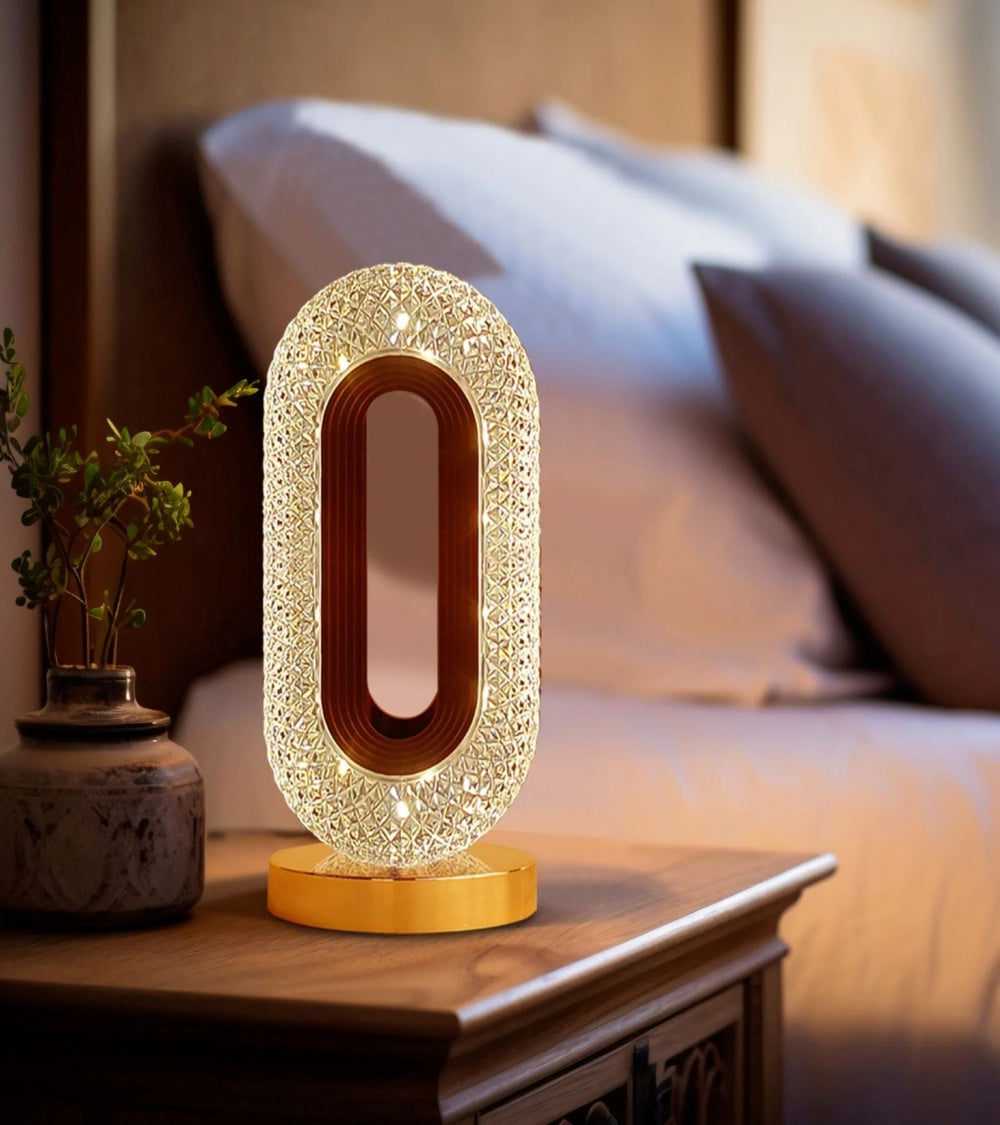 Stylish crystal bedside lamp adding a warm glow to your modern bedroom decor