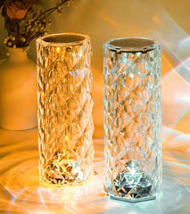 Pair of dimmable LED crystal lamps showing warm and cool white lighting for stylish interiors