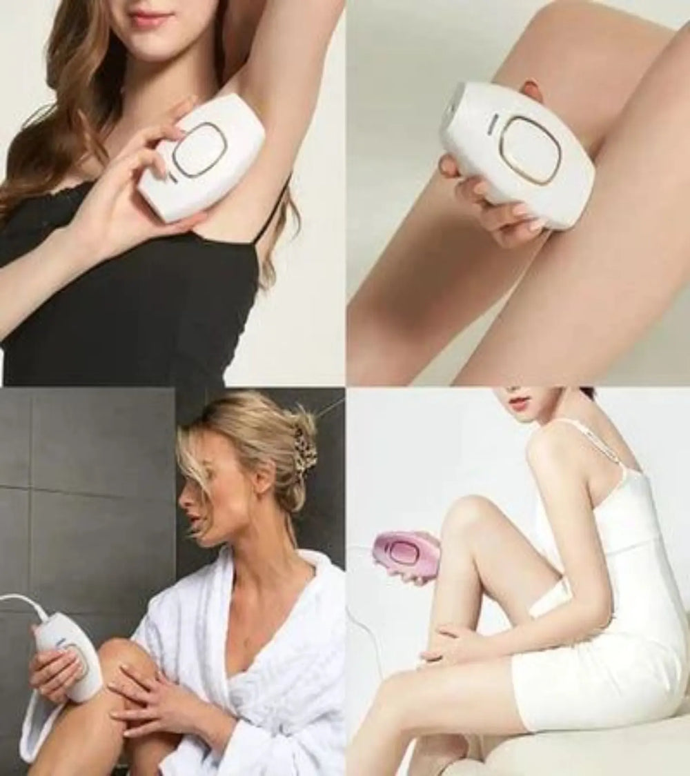 Women using IPL hair removal device on armpit legs and arms