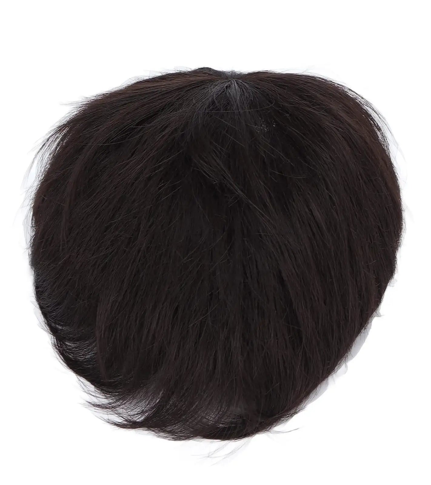 Men’s dark brown hair wig top view with natural texture