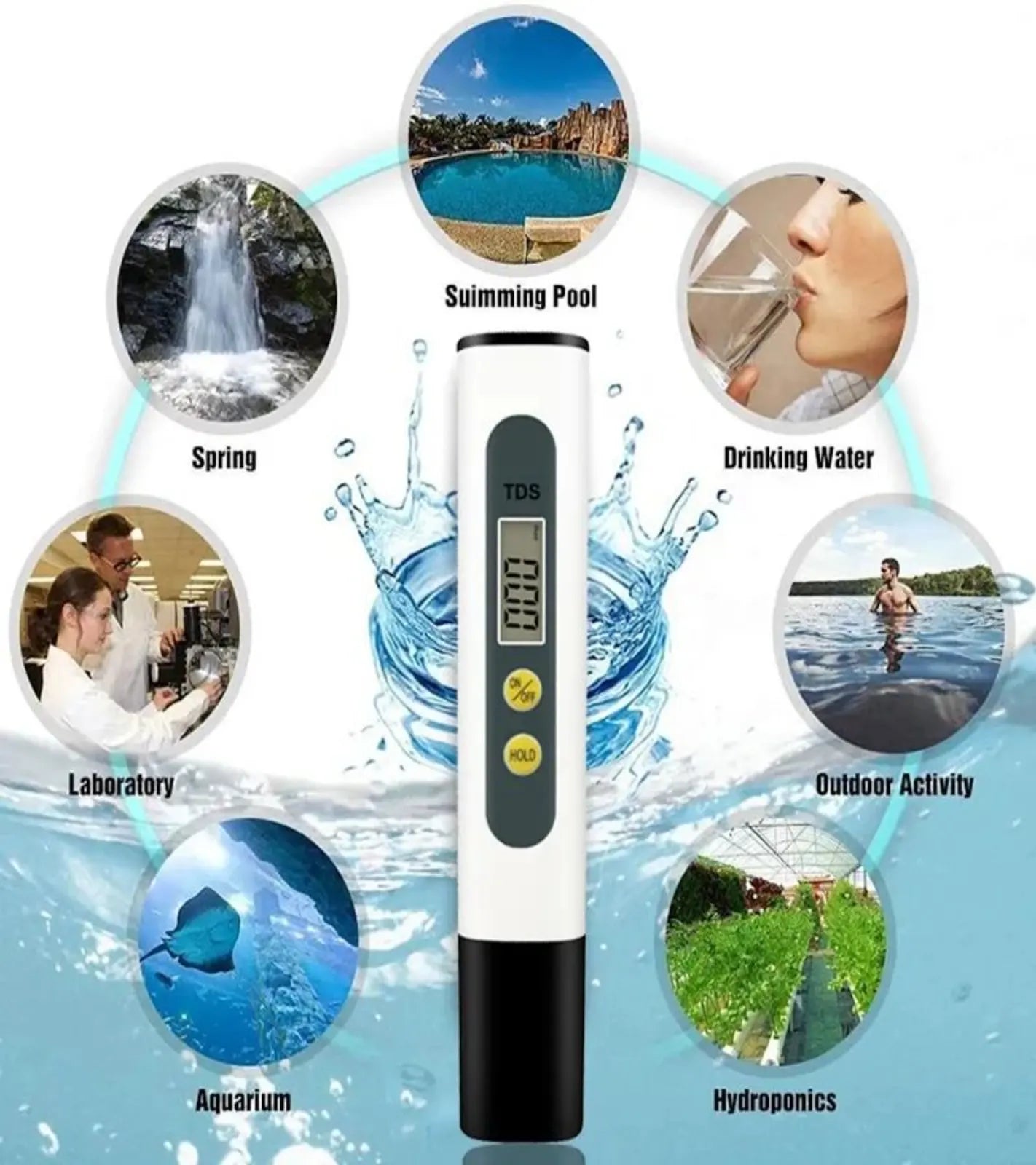 TDS meter for swimming pools, aquariums, hydroponics, laboratory, and drinking water testing.