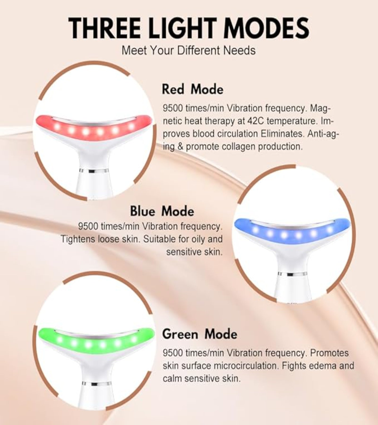LED face neck massager three light modes red blue green benefits