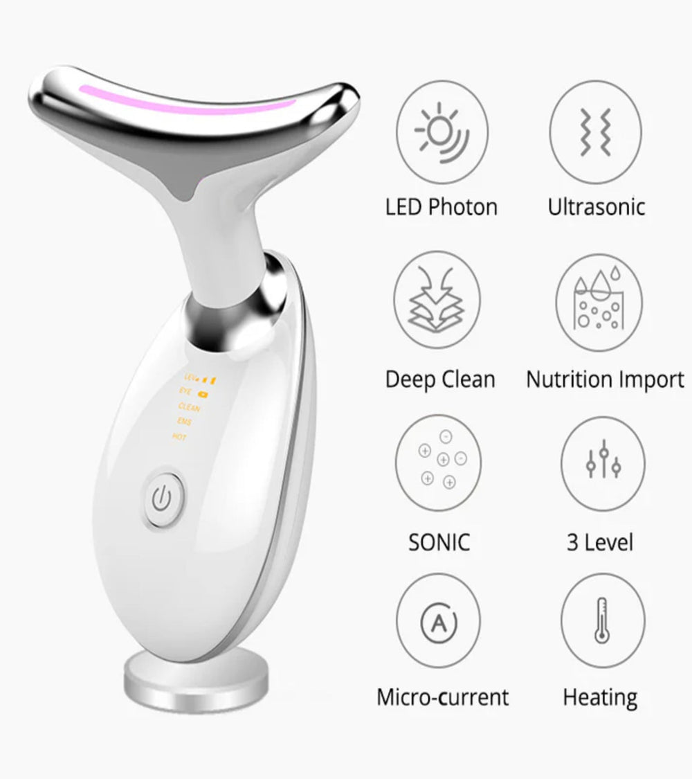 multi function led photon ultrasonic face neck massager deep clean