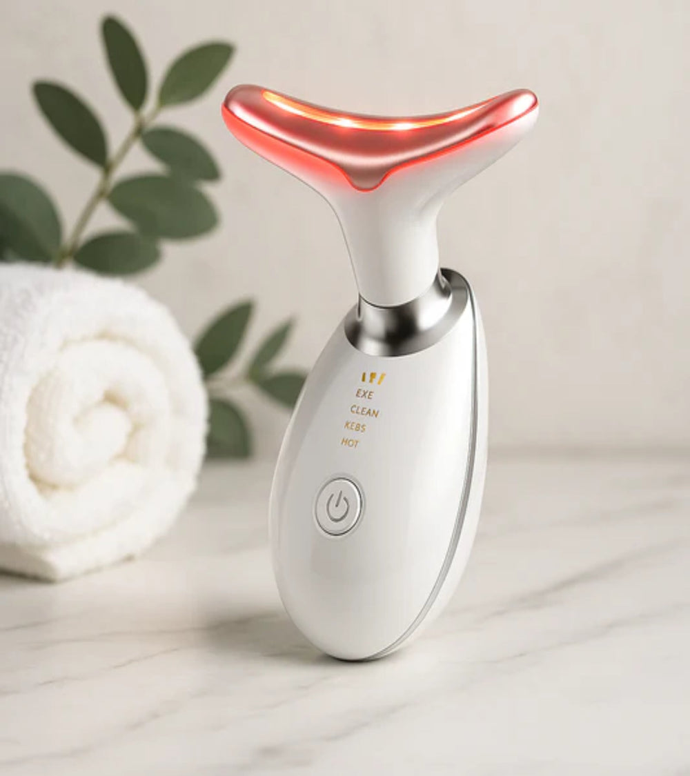 red light therapy face neck massager heated vibration device