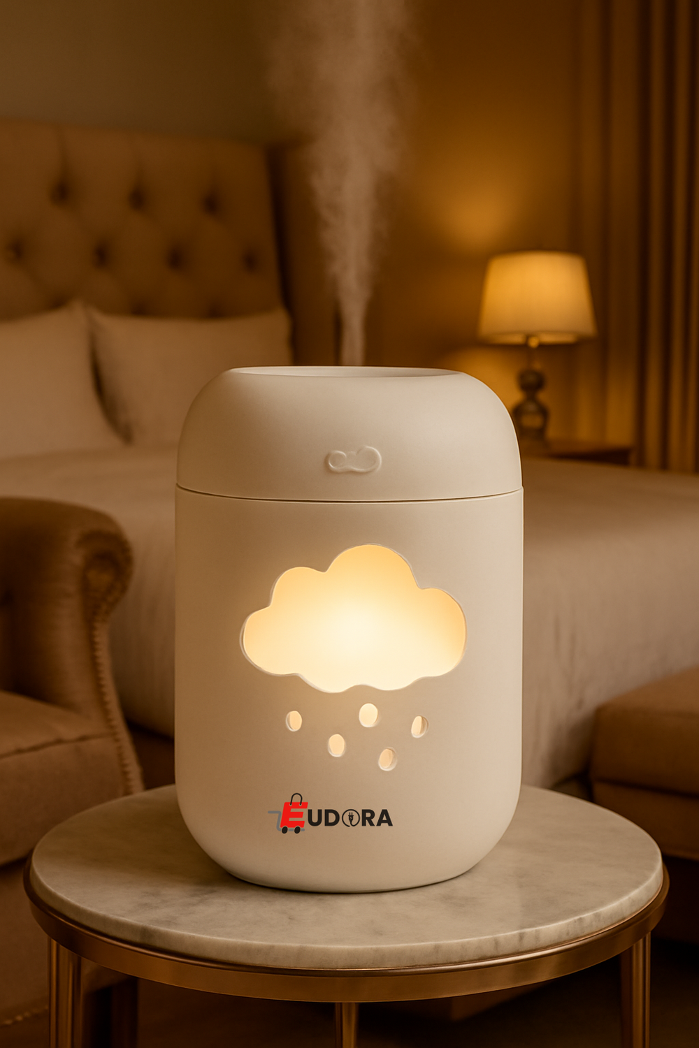 White cloud design aroma diffuser and humidifier with warm night light for relaxation